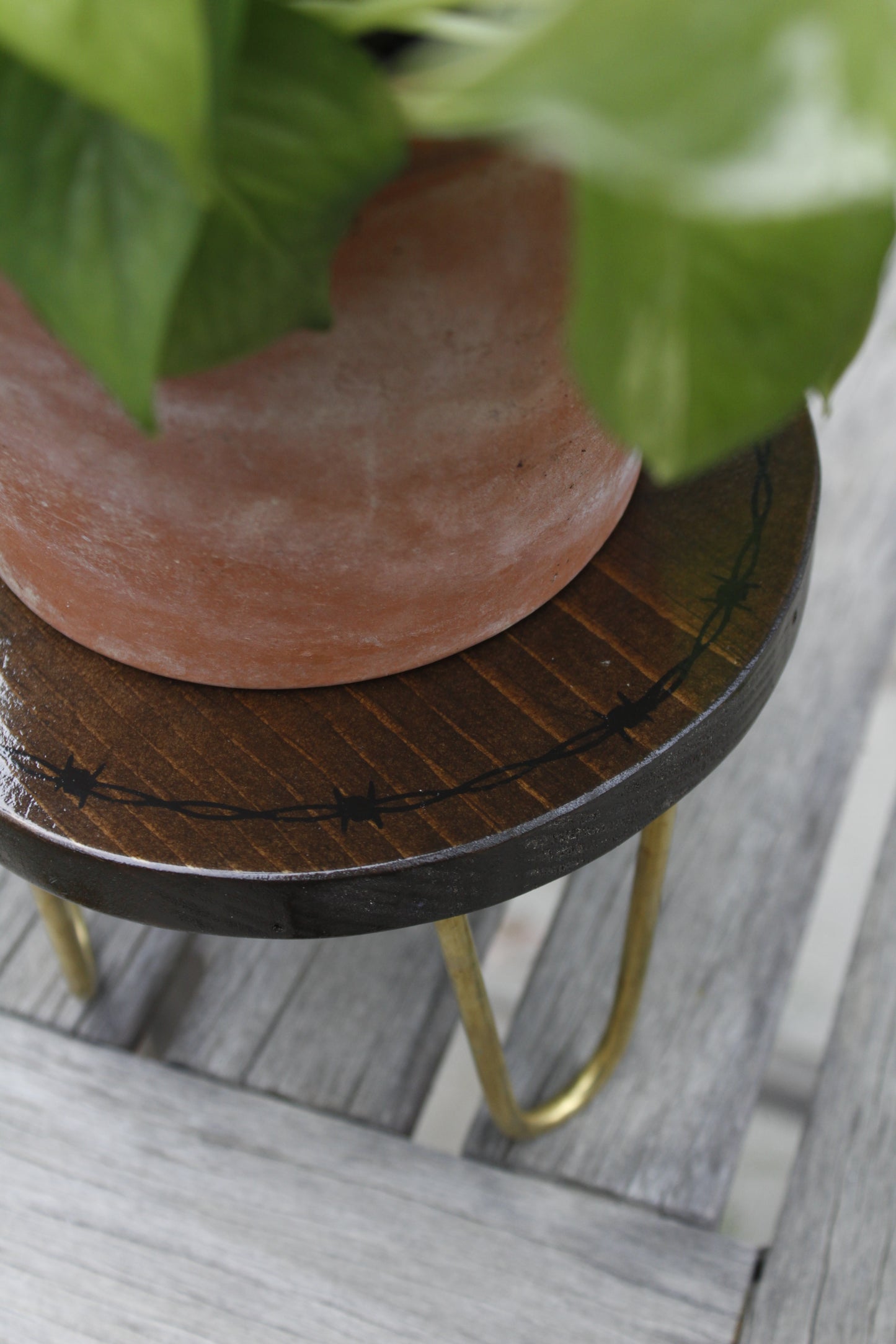 Handmade Wood Plant Stand Stained and Painted Decor