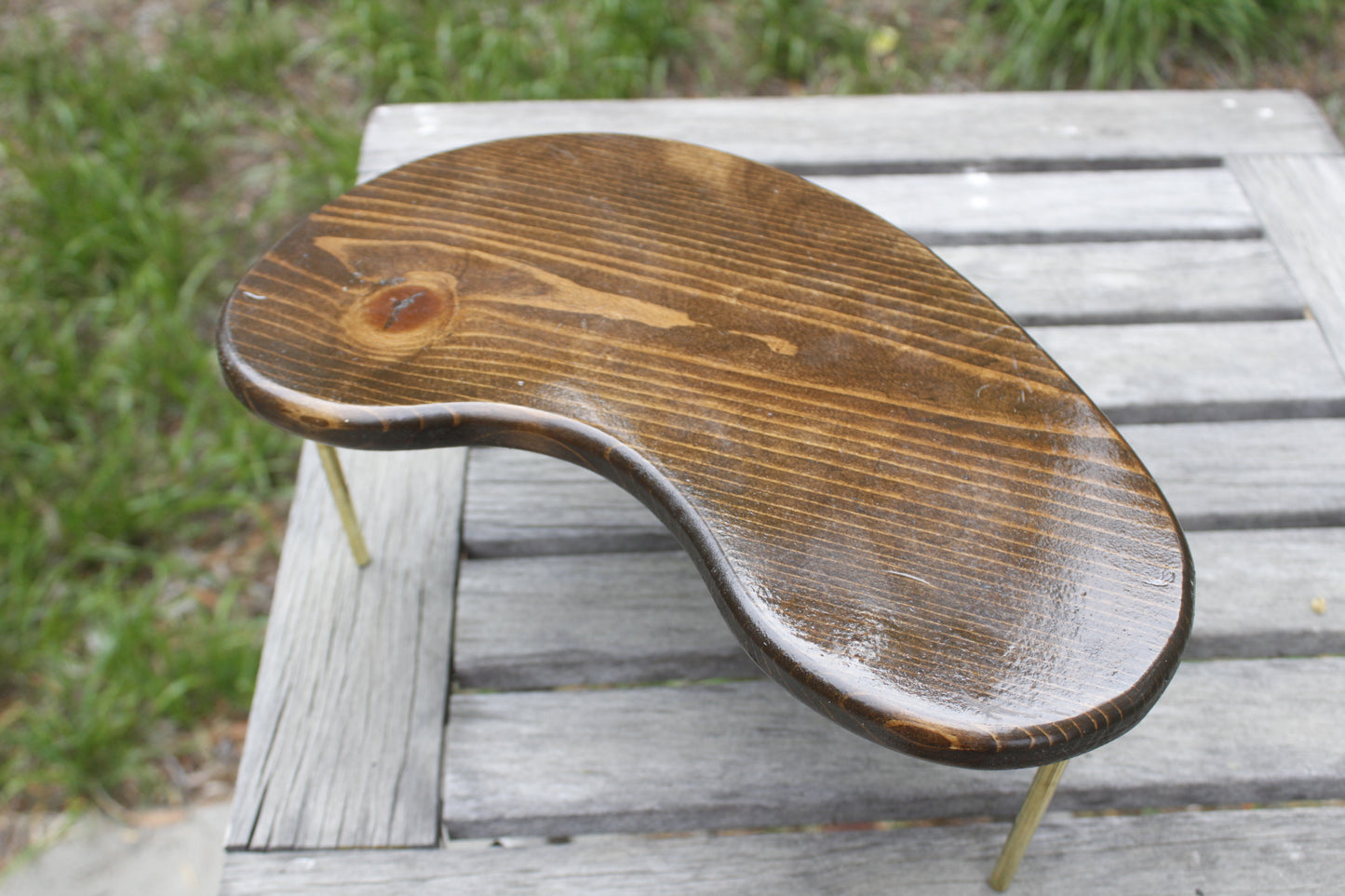 Handmade Wood Plant Stand Kidney Shaped Stained Decor