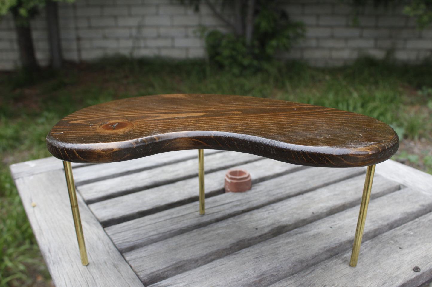 Handmade Wood Plant Stand Kidney Shaped Stained Decor
