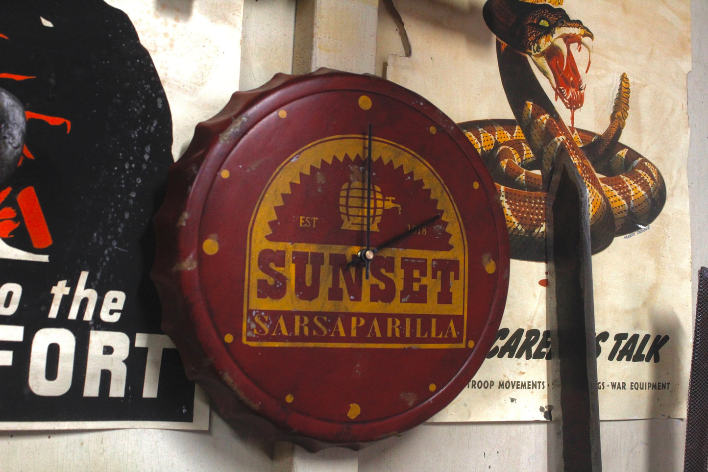 Fallout Inspired Bottle Cap Wall Clock Sunset Sarsaparilla